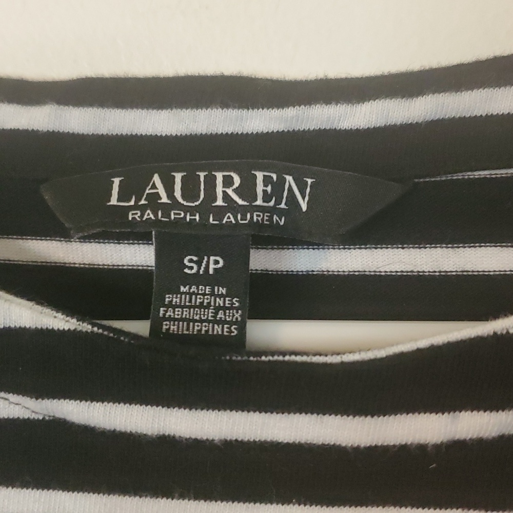 Lauren Ralph Lauren Striped Cotton Shirt Dress Size Small Belted Black White - Picture 5 of 10